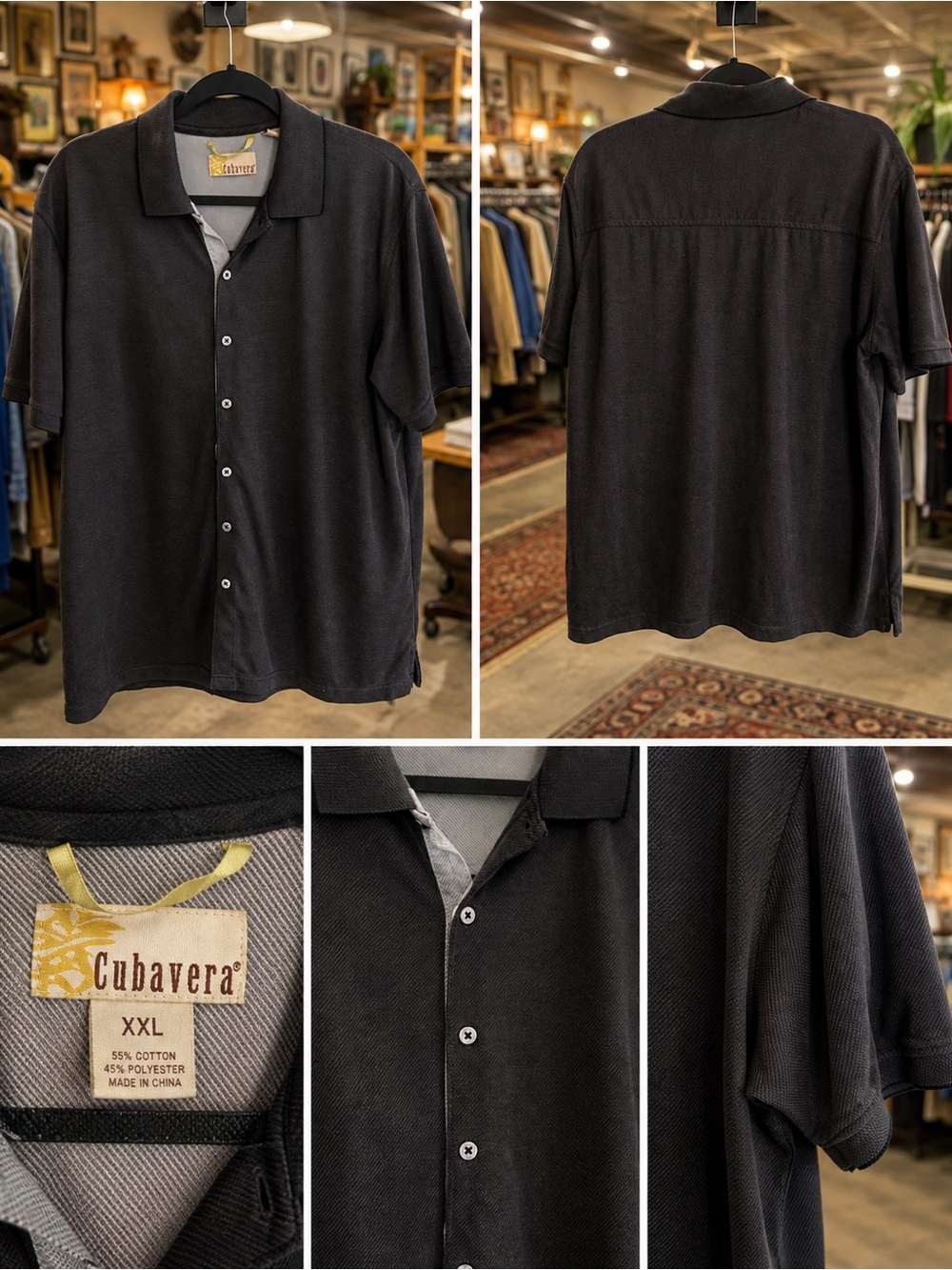 Cubavera Men's Short-Sleeve Button-Down Shirt in Black
